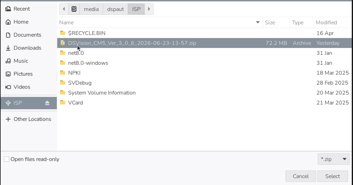 Navigate and Select Update File inside USB